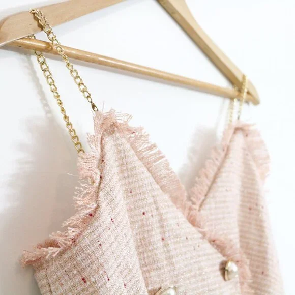 *SHEIN Lavender Dress for Women Surplice Neck Chain Straps Tweed Cami Romper - Picture 5 of 8